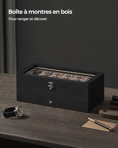 Detalle de SONGMICS Anicia JOW012B01, boîte à montres en bois 12 places avec couvercle en verre