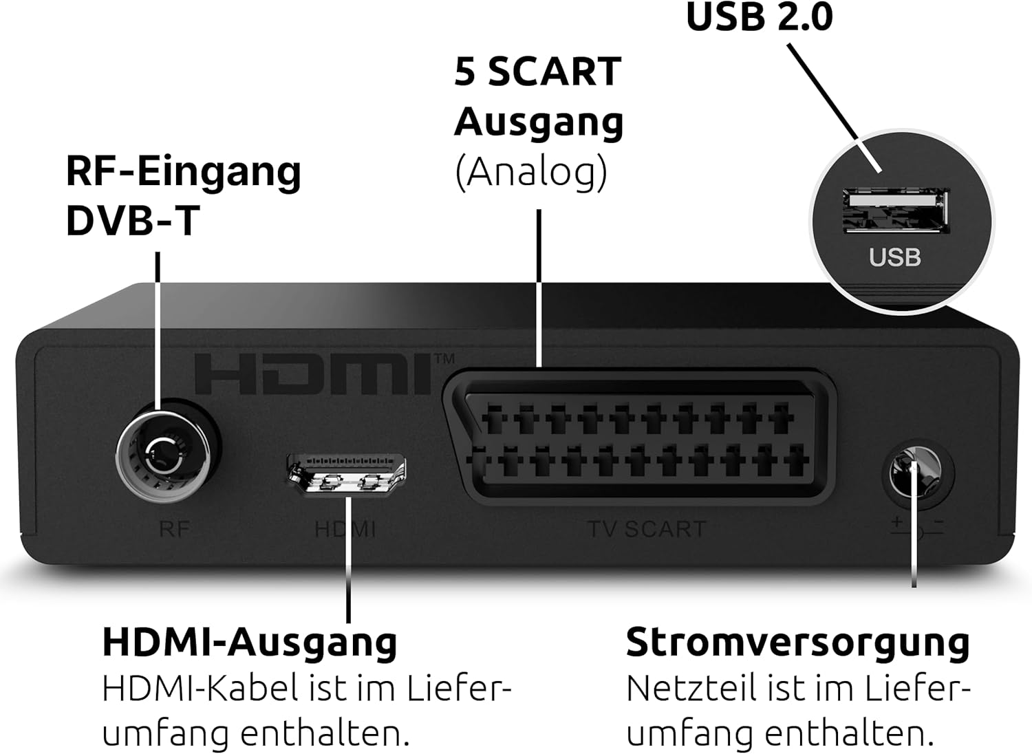 Detalle de TechniSat HD-T 225 – kompakter DVB-T2 HD Receiver mit HEVC H.265, HDMI/SCART, USB-Mediaplayer und 12 V