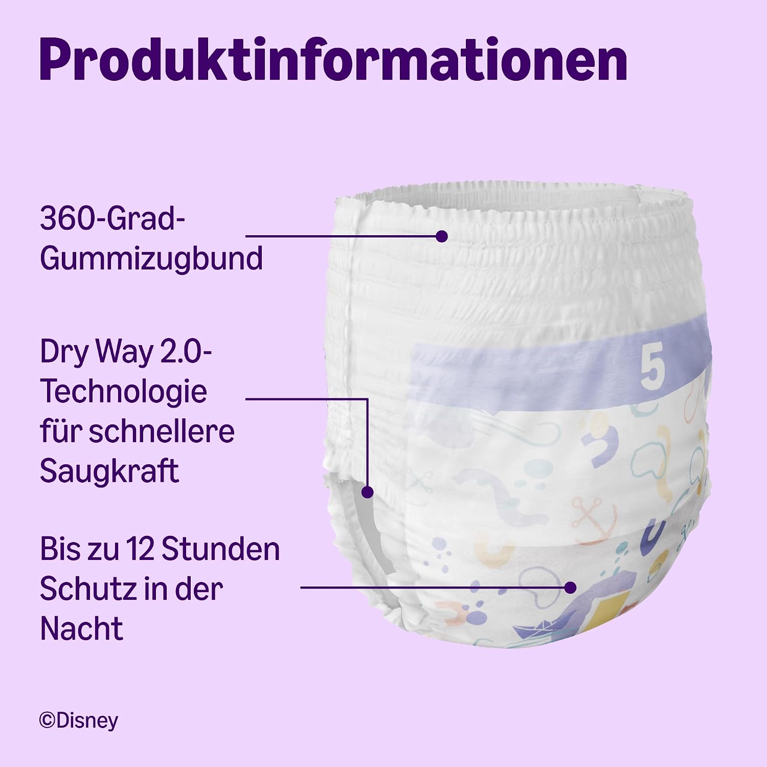 Detalle de By Amazon Disney-Windelhosen Größe 5 – 140 Stück (2 Packungen), 12–17 kg, weiß