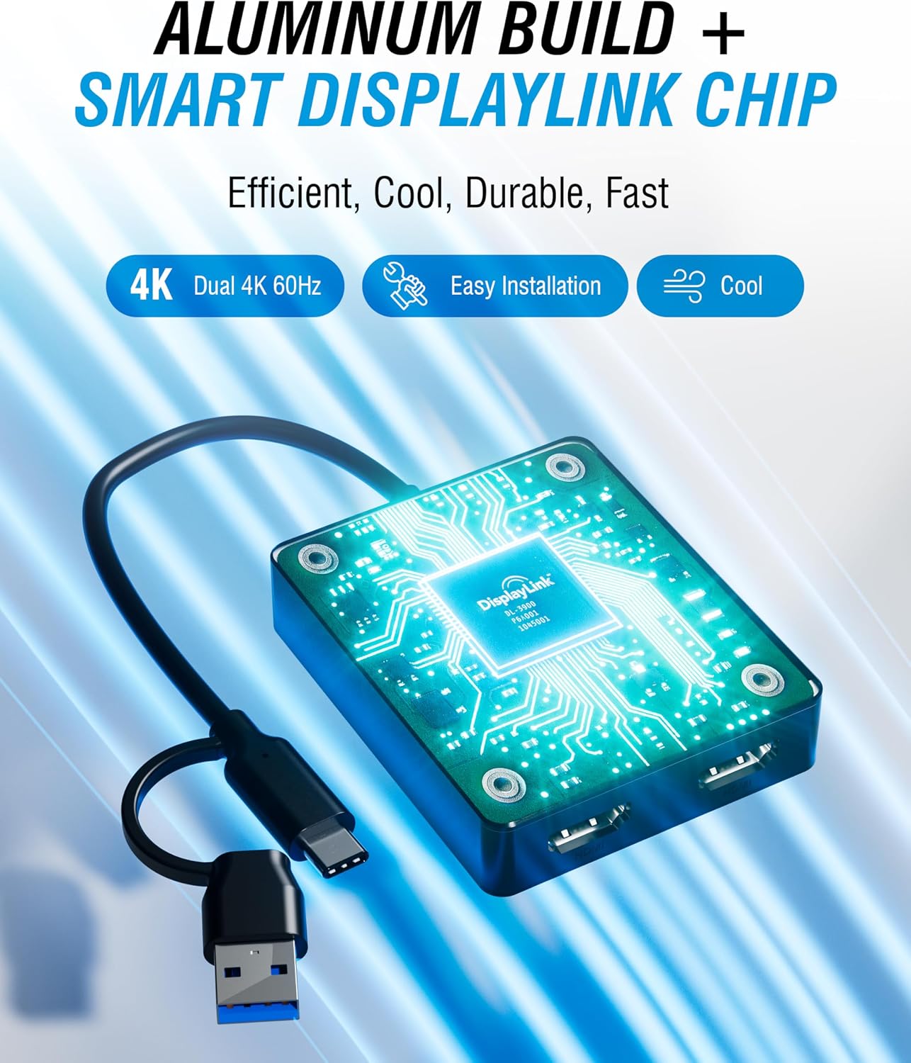 Thumbnail 5 de SABRENT Dual HDMI Adapter with DisplayLink for Mac (DA-CA2H) – USB-C/A to Dual Monitor 4K@60Hz