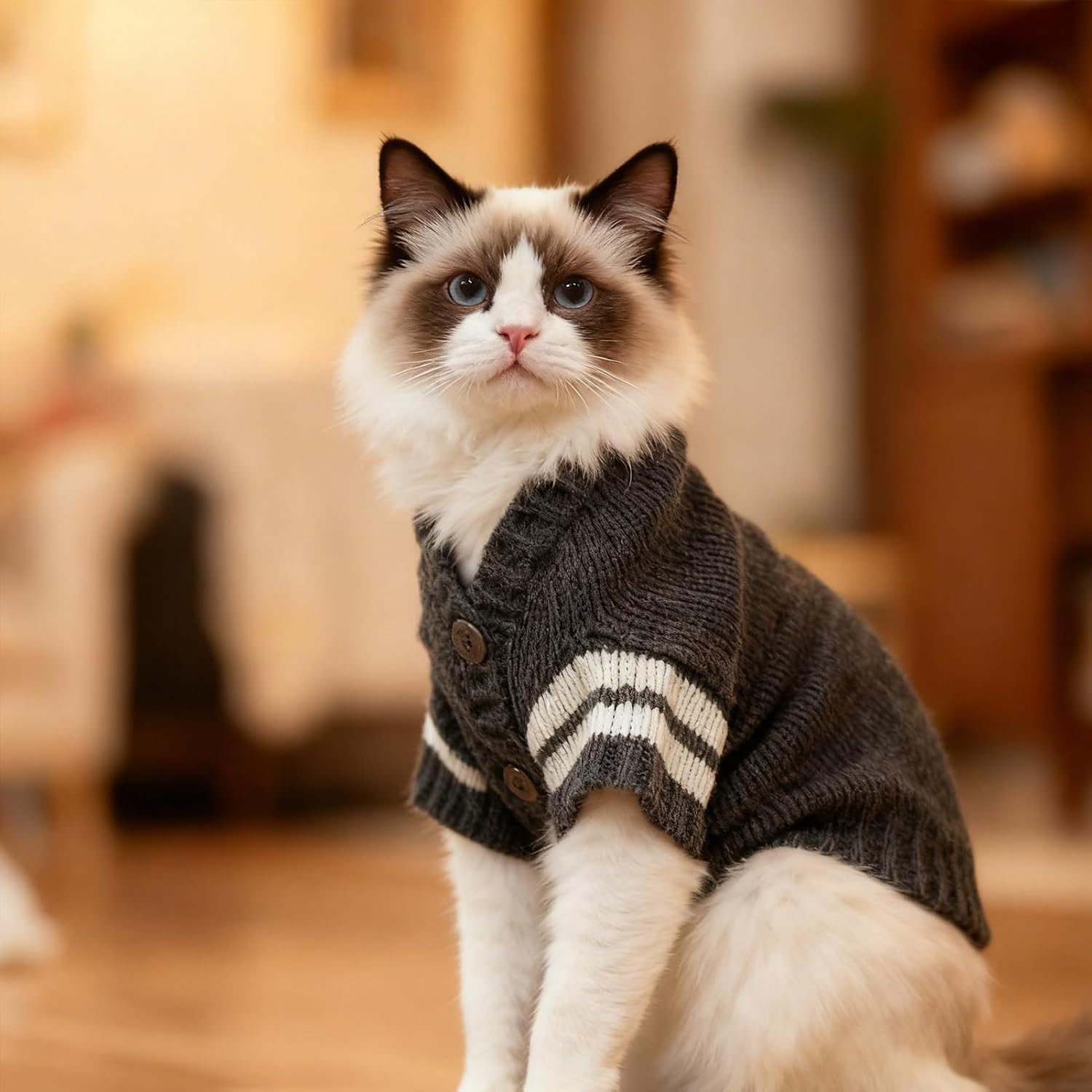 Thumbnail 5 de EXPAWLORER CS001GRY-S-01 Cat Sweater, Gray Knit Cardigan with Buttons