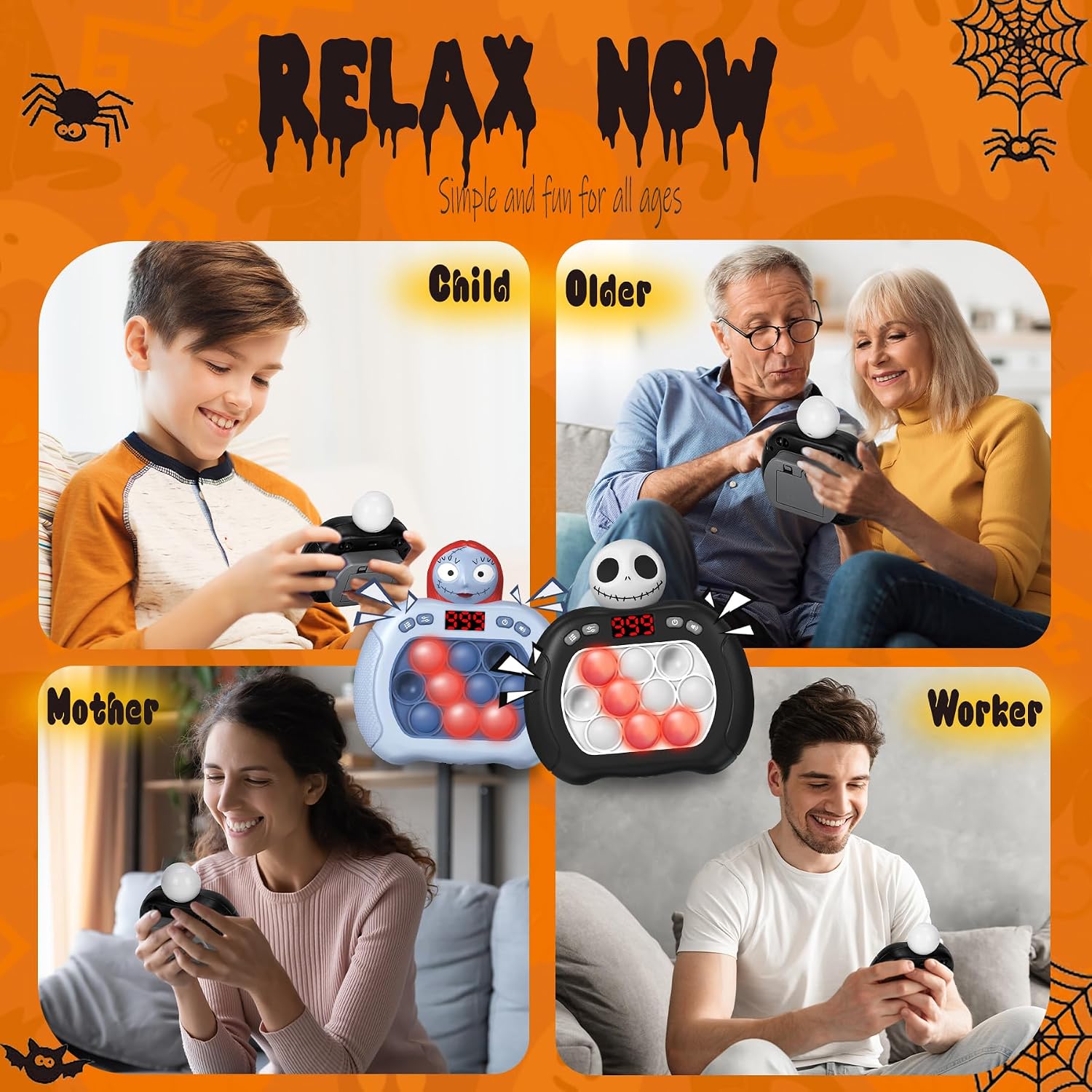 Detalle 2 de QBvuj Halloween Pop Push Game Fidget Toy, Light-Up Rabbit, Black-Blue, 2-Pack