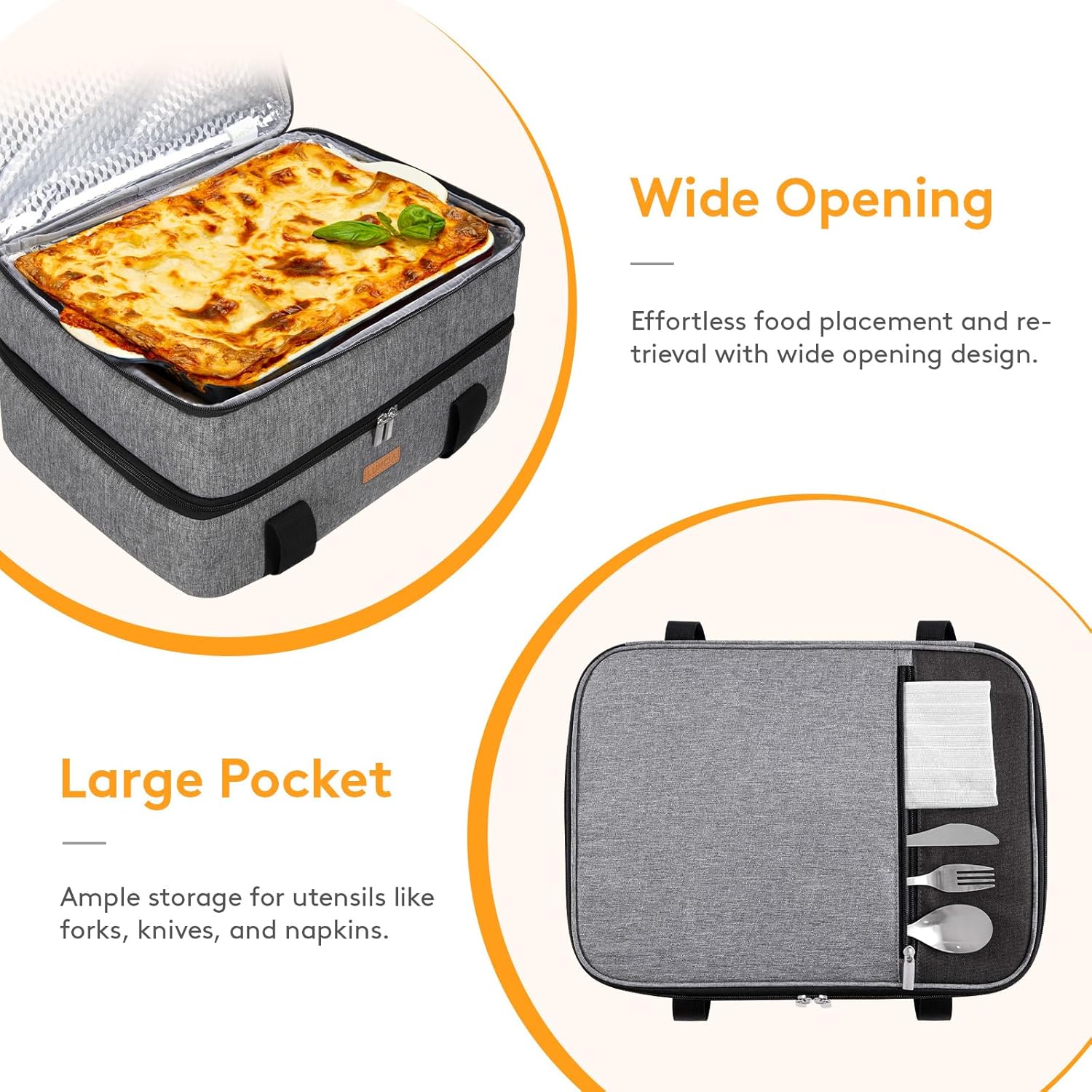 Thumbnail 4 de LUNCIA Insulated Double Decker Casserole Carrier (Grey) for 9" x 13" Baking Dish