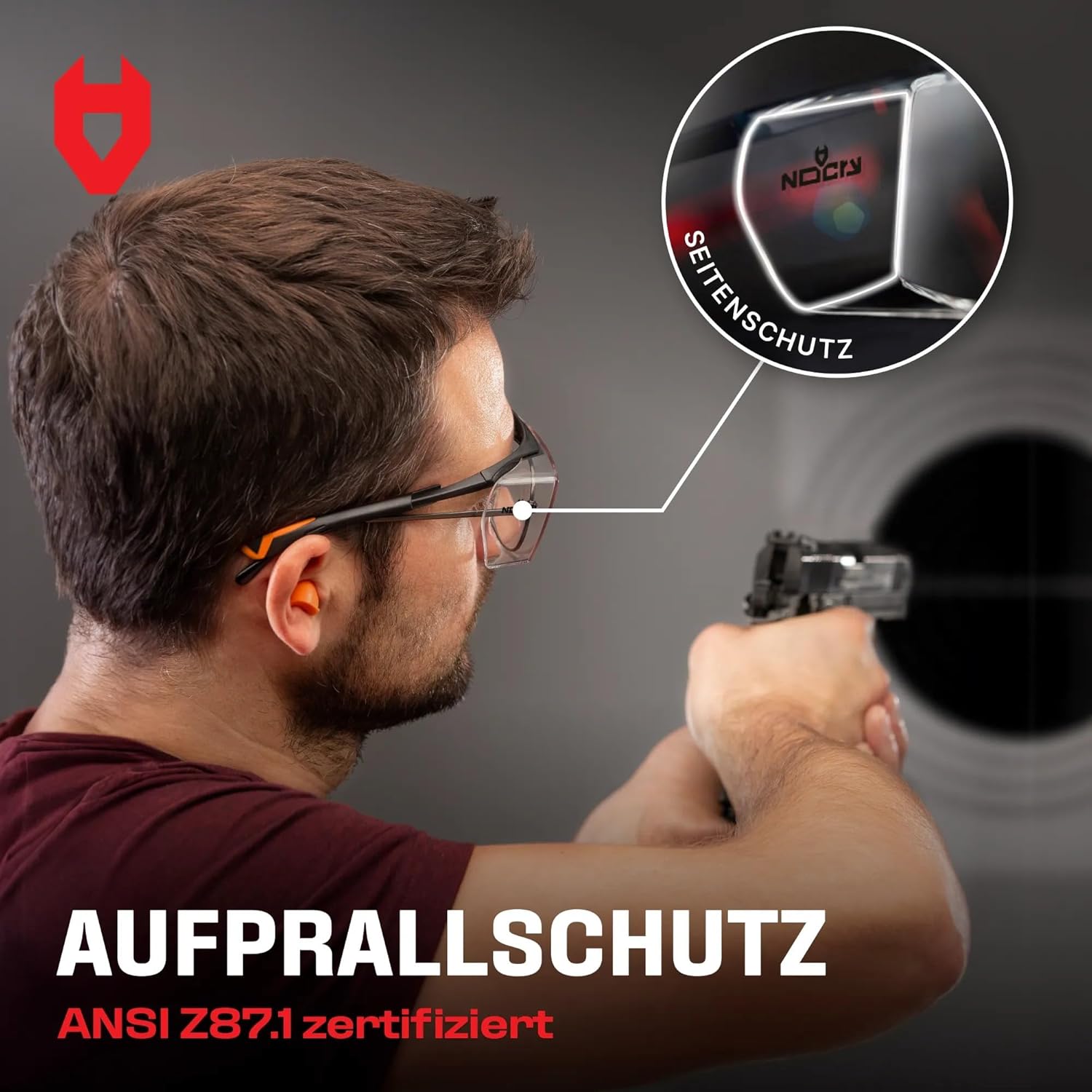 Thumbnail 4 de NoCry Sicherheits-Überbrille mit kratzbeständigen Gläsern, Seitenschutz und 400 UV-Schutz (EN166/EN170/EN172/EN175) – schwarz/oranger Rahmen