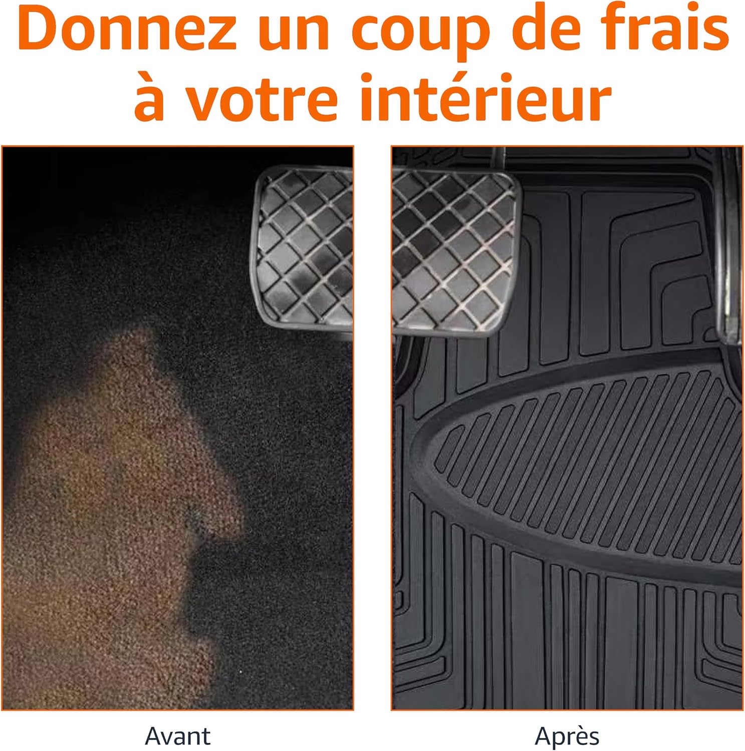 Detalle 2 de Amazon Basics Lot de 4 tapis de sol en caoutchouc toutes saisons pour voitures, SUV et camionnettes – Noir