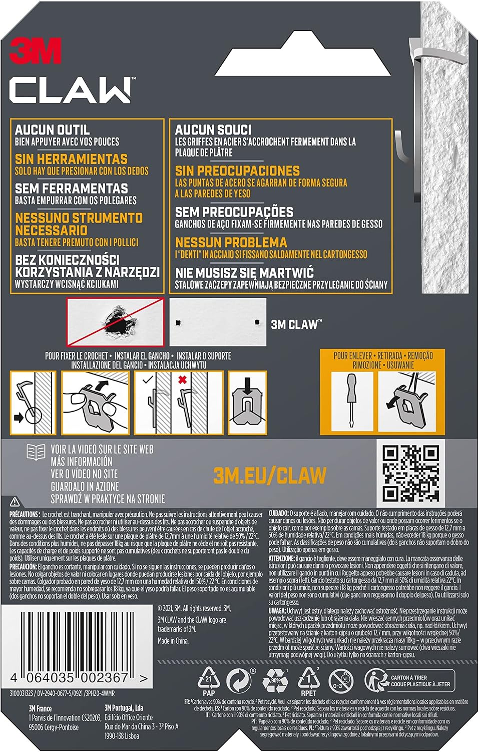 Detalle de Ganci 3M CLAW per cartongesso, 20 kg