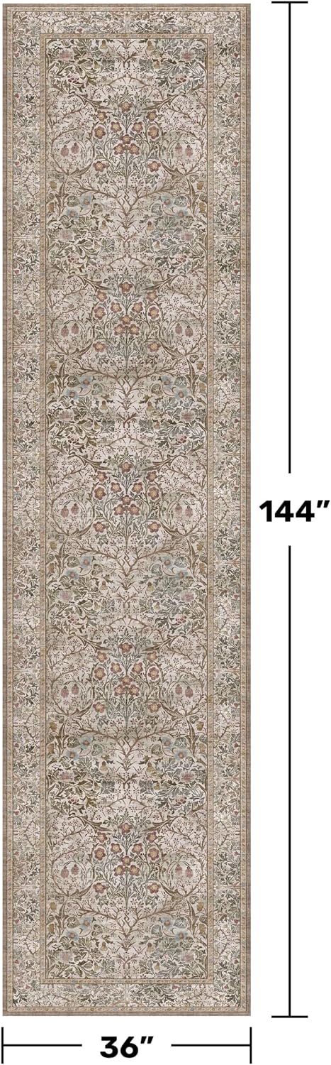 Detalle 2 de Hazo Haus RUG 002 Moss 3' x 12' Runner Rug, Washable Low-Pile Floral