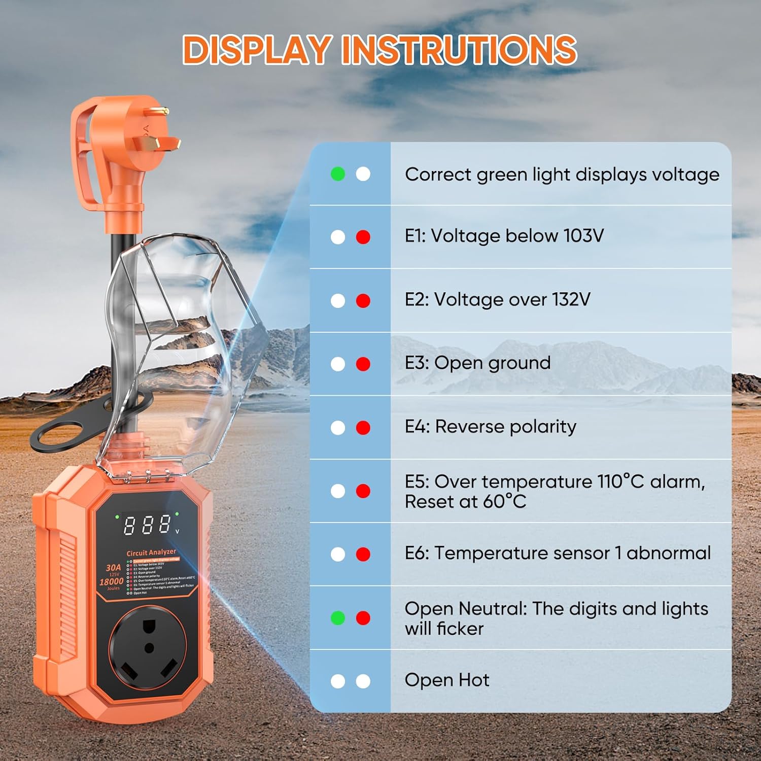 Thumbnail 4 de GutterWord 30 Amp RV Surge Protector with Smart Display, 18,000 Joules, IP68 Waterproof Circuit Analyzer