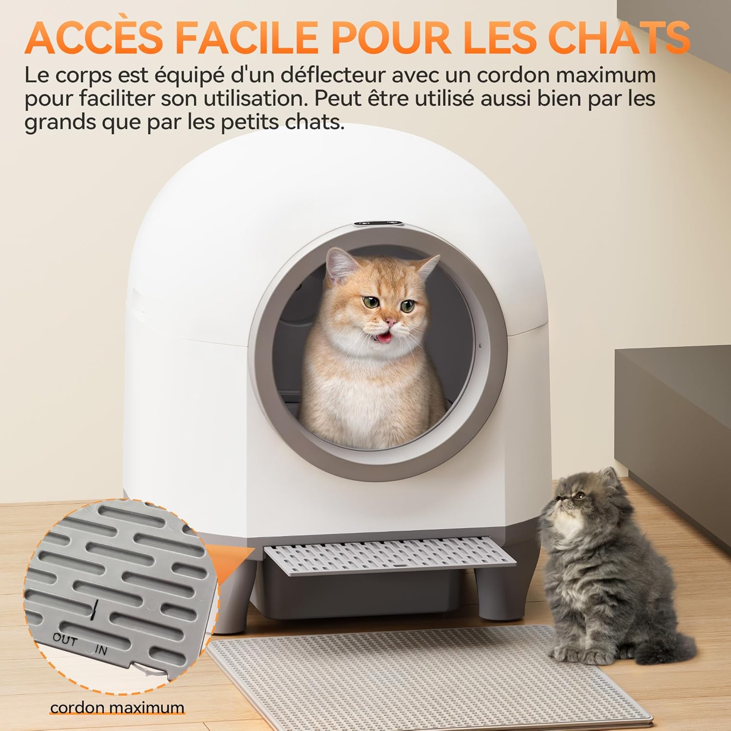 Detalle de JUMMICO Litière Automatique Autonettoyante 90L pour Chats Multiples – XXL, Tapis, 6 Capteurs et Contrôle par App