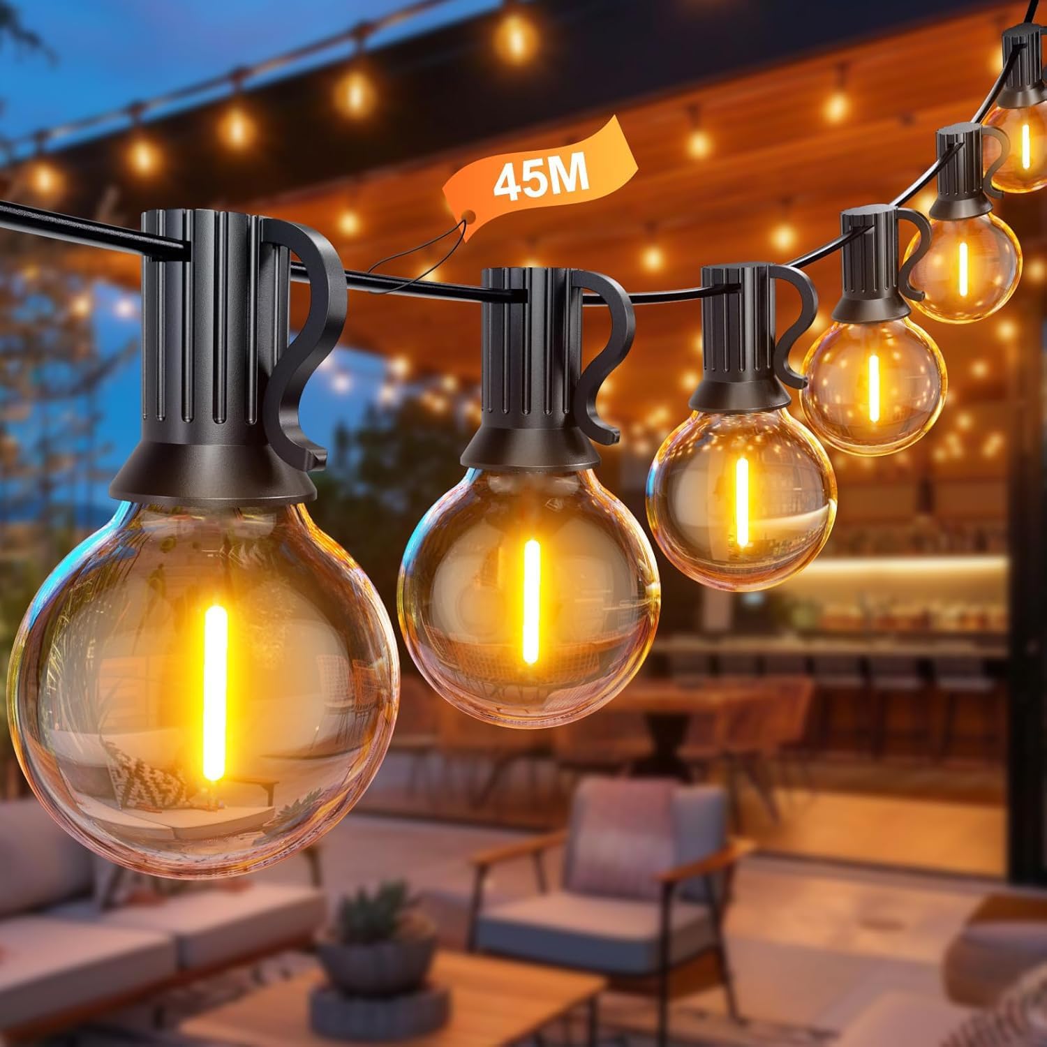 Thumbnail 6 de BokiHuk Catena luminosa da esterno 30 m con lampadine G40, 50+2 sfere e luce calda 2700K