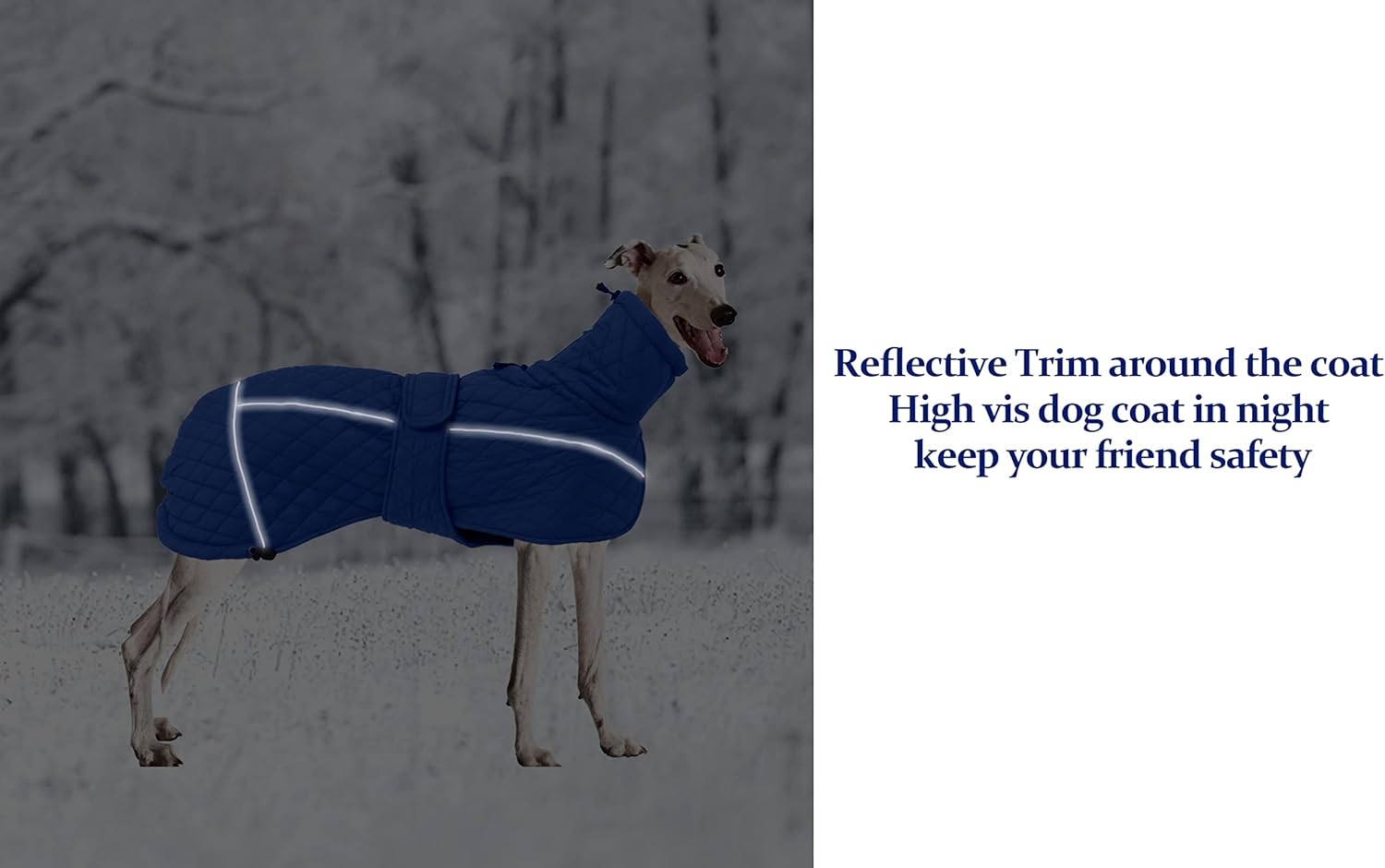 Thumbnail 4 de Morezi Greyhound Lurcher Winter Coat (Navy) with harness hole and water-resistant protection – Small