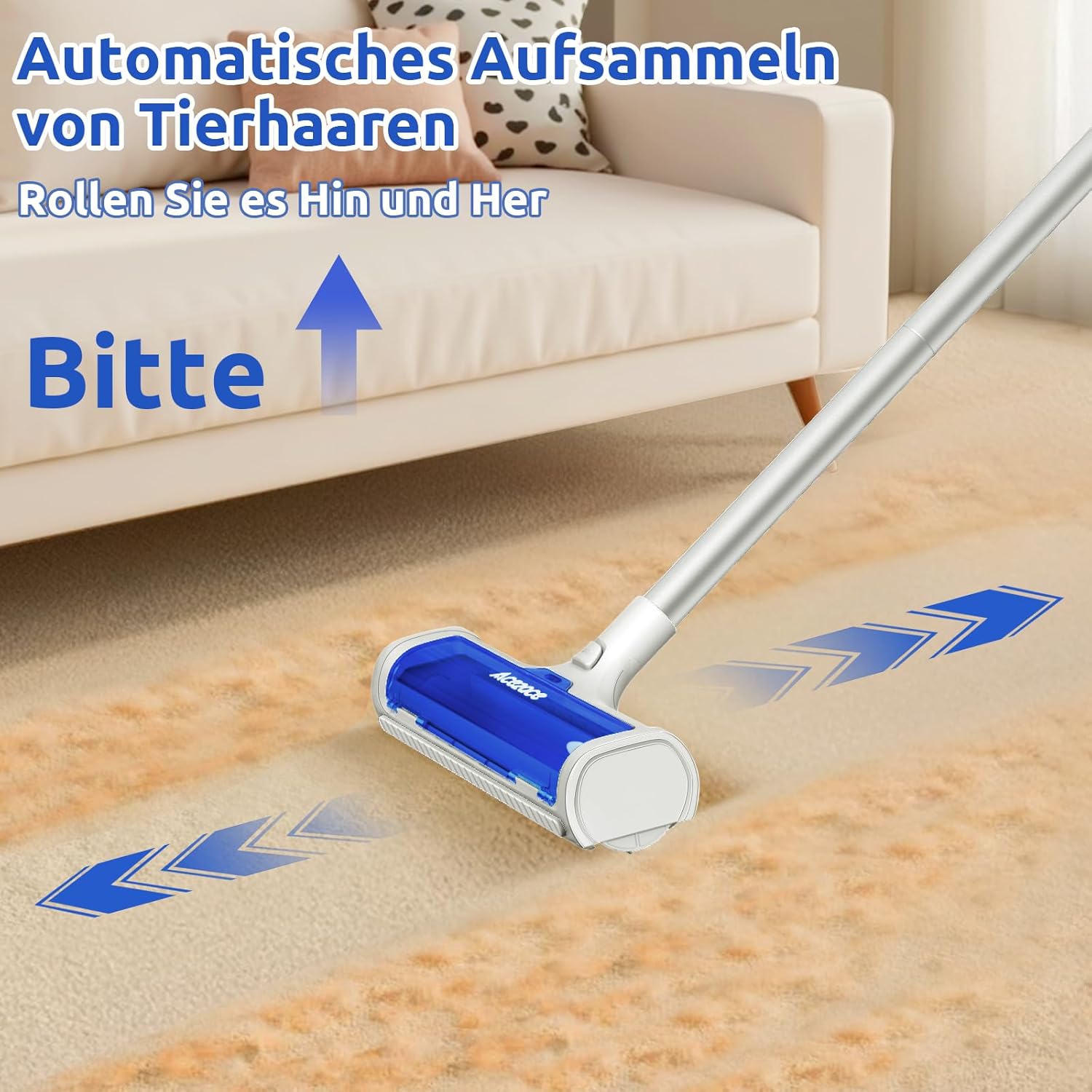Thumbnail 1 de ACE2ACE Teppichrolle für Tierhaare mit 1,5-m-Griff – keine Bücken, kein Knien, blau