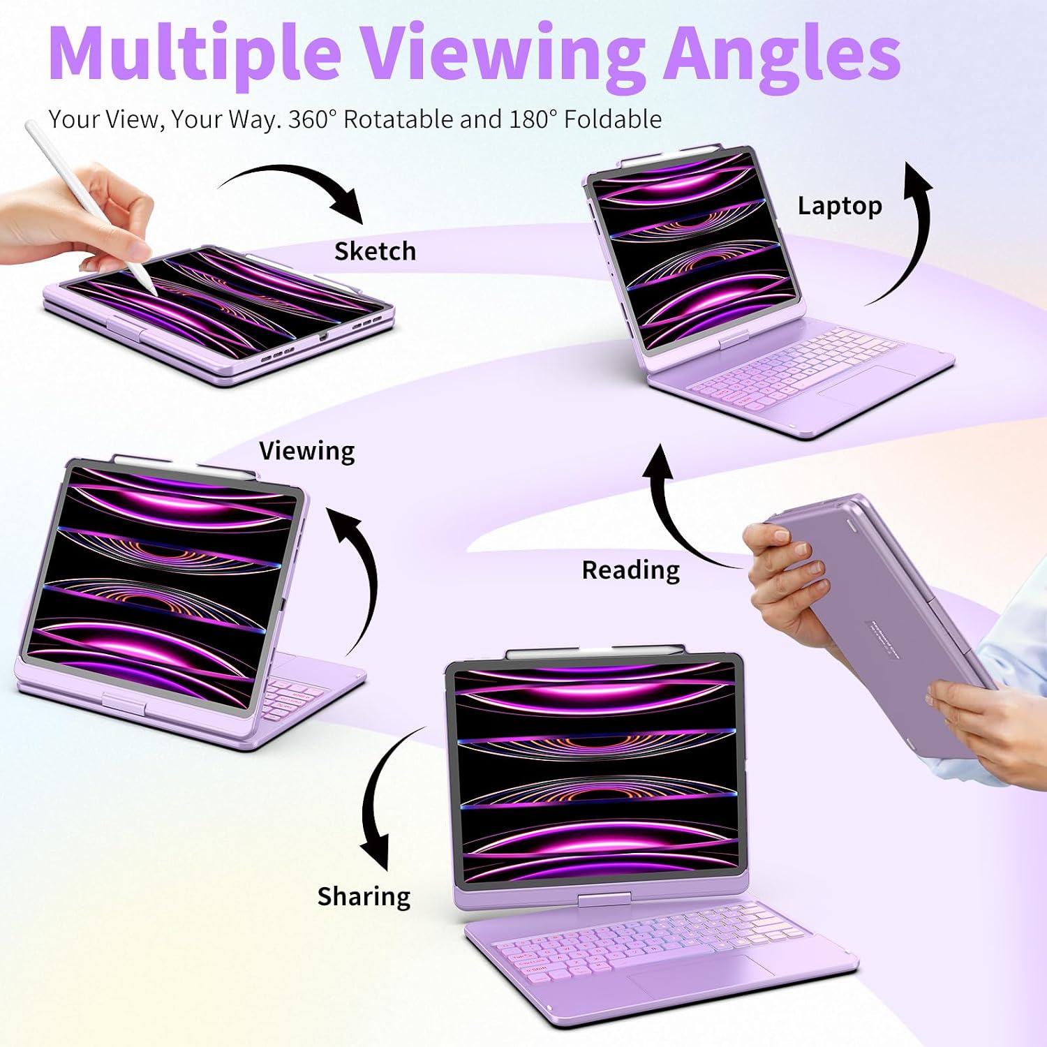 Detalle de Keyboard Case for iPad Air 13-inch with Multi-Touch Trackpad (M4/M3/M2) and Pencil Holder — 360° Protection (Purple)