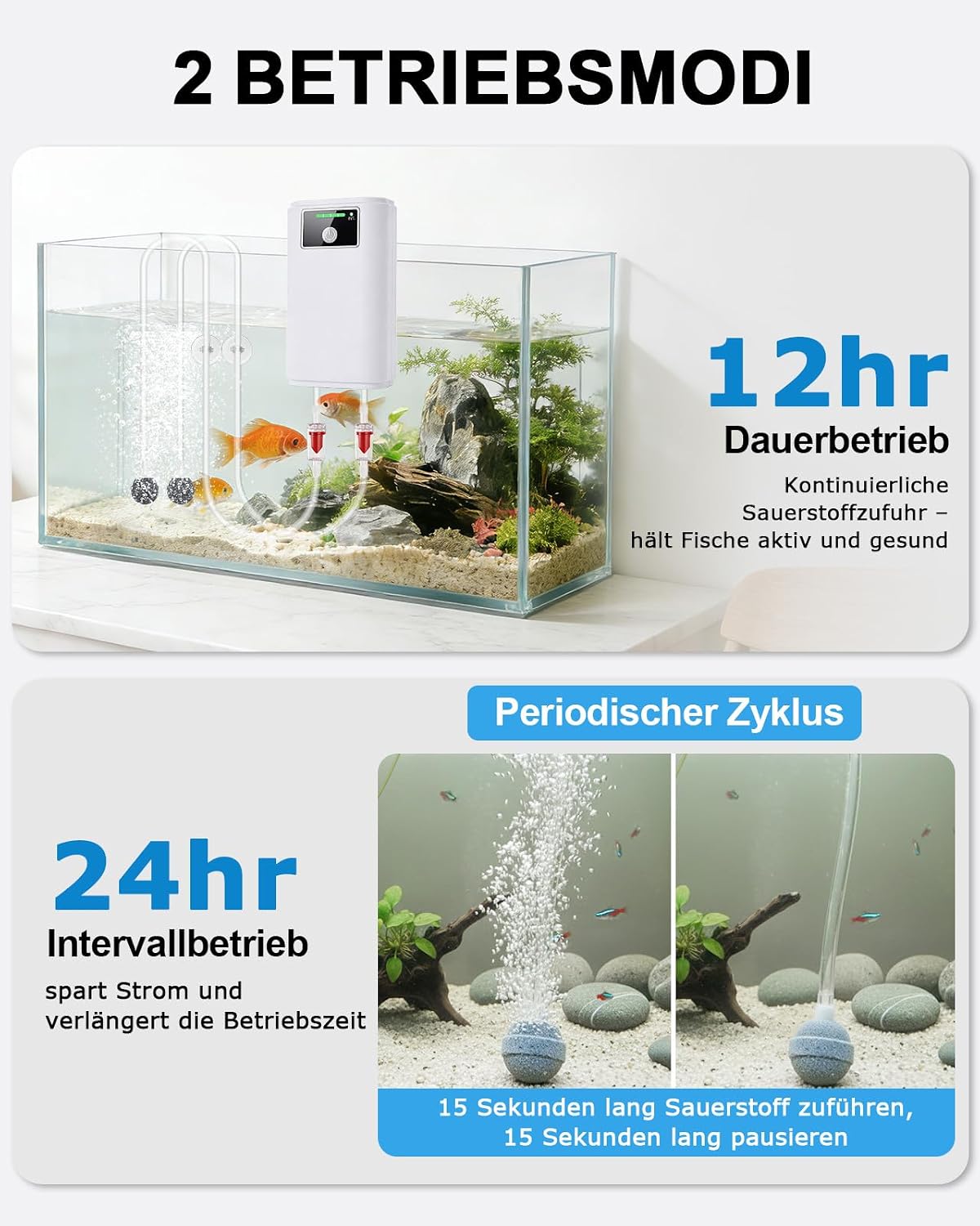 Thumbnail 6 de Petbank Aquarium Luftpumpe – USB, 2600mAh Akku, zweiphasige Stromversorgung, 2 Ausgänge