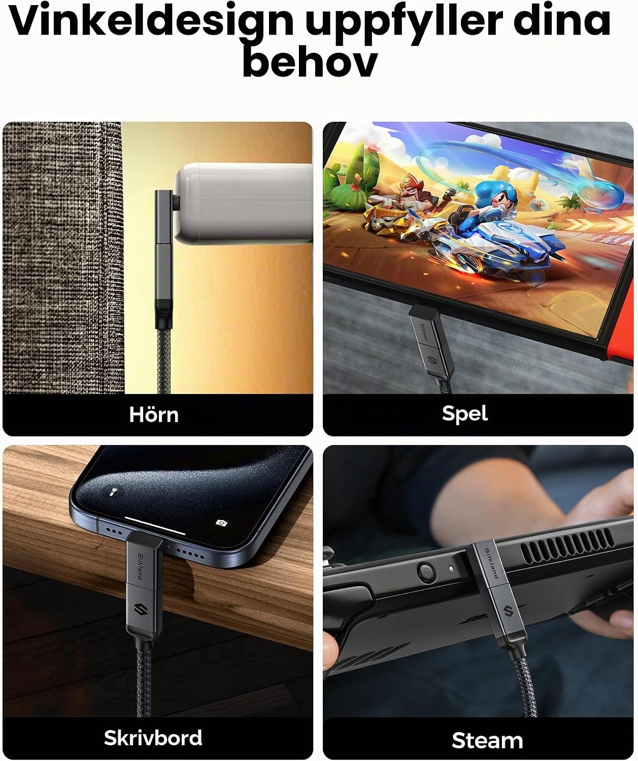 Detalle 1 de Silkland 90° USB-C-vinkeladapter, 2-pack med USB4, 40 Gbps och PD 3.1