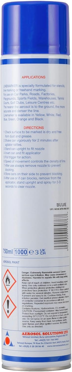 Detalle de Aerosol Solutions Linemarker Bleu – Marquage au Sol 750 ml (lot de 6)