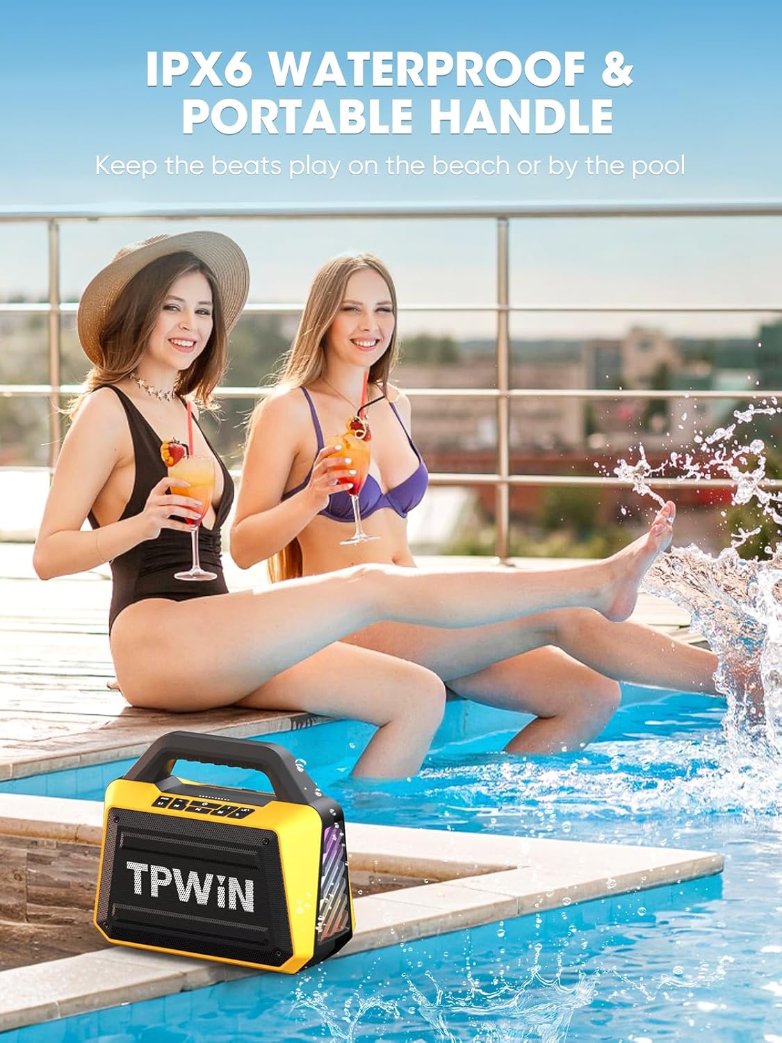 Thumbnail 5 de TPWIN Portable Bluetooth Speakers (80W Peak) with BT 5.3, IPX6, TWS & Light Shows - Yellow