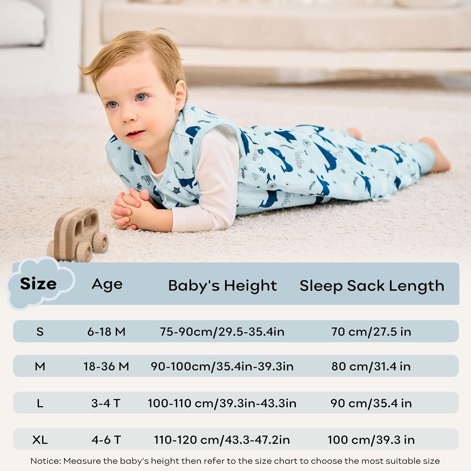 Detalle 2 de Unnivoll Baby Schlafsack mit Füßen 2,5 Tog – Winterschlafsack aus Baumwolle, Größe 70–100 cm
