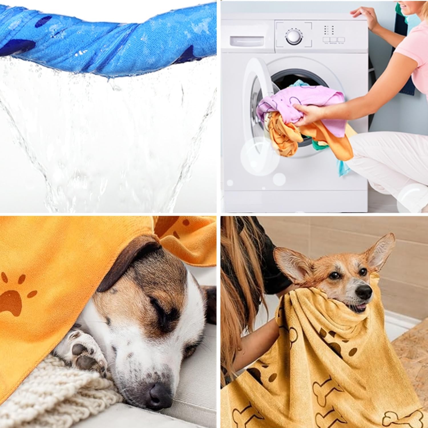 Detalle 2 de bangminda Hundehandtuch (2er-Set) Mikrofasertücher zum Abtrocknen & Pflegen, waschbar – 140 x 71 cm (Gelb und Blau)
