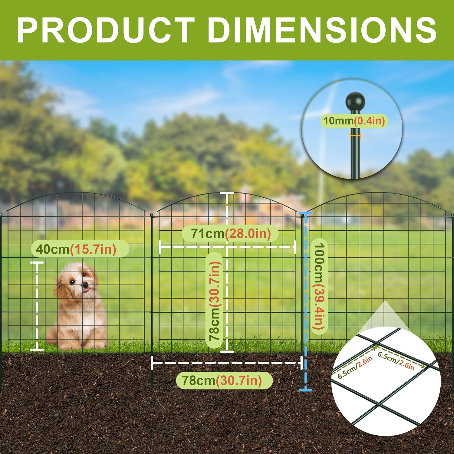 Detalle de UISEBRT RHX-(LB10189GR-YL) Metal Garden Fence, 10 Panels, 12 Stakes