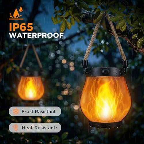 Thumbnail 3 de SLWOO Solarlampen für Außen – 2er-Set hängende Solar-Laternen mit Flamml ansehen