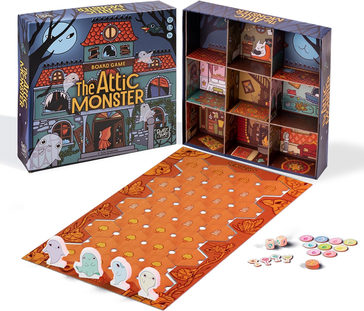 Detalle de The Attic Monster cooperative family board game, ages 5+