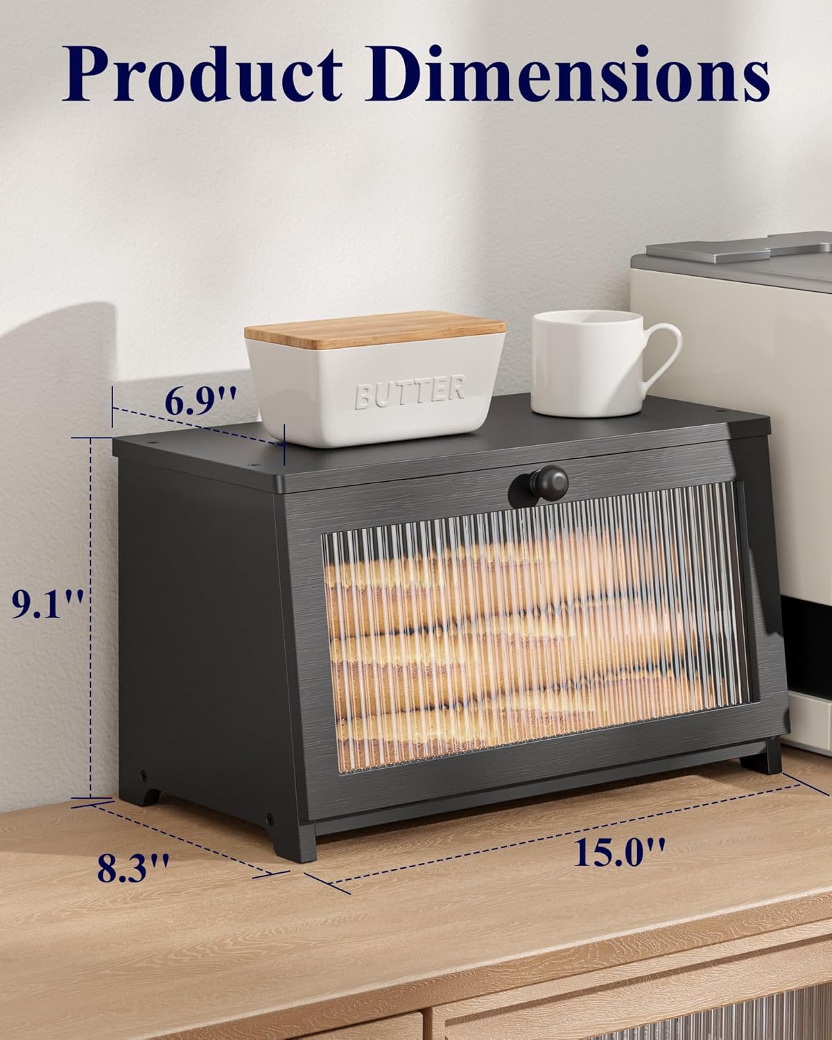 Detalle 2 de Kitsure Wooden Bread Box with Magnetic Acrylic Door and Large Capacity Storage