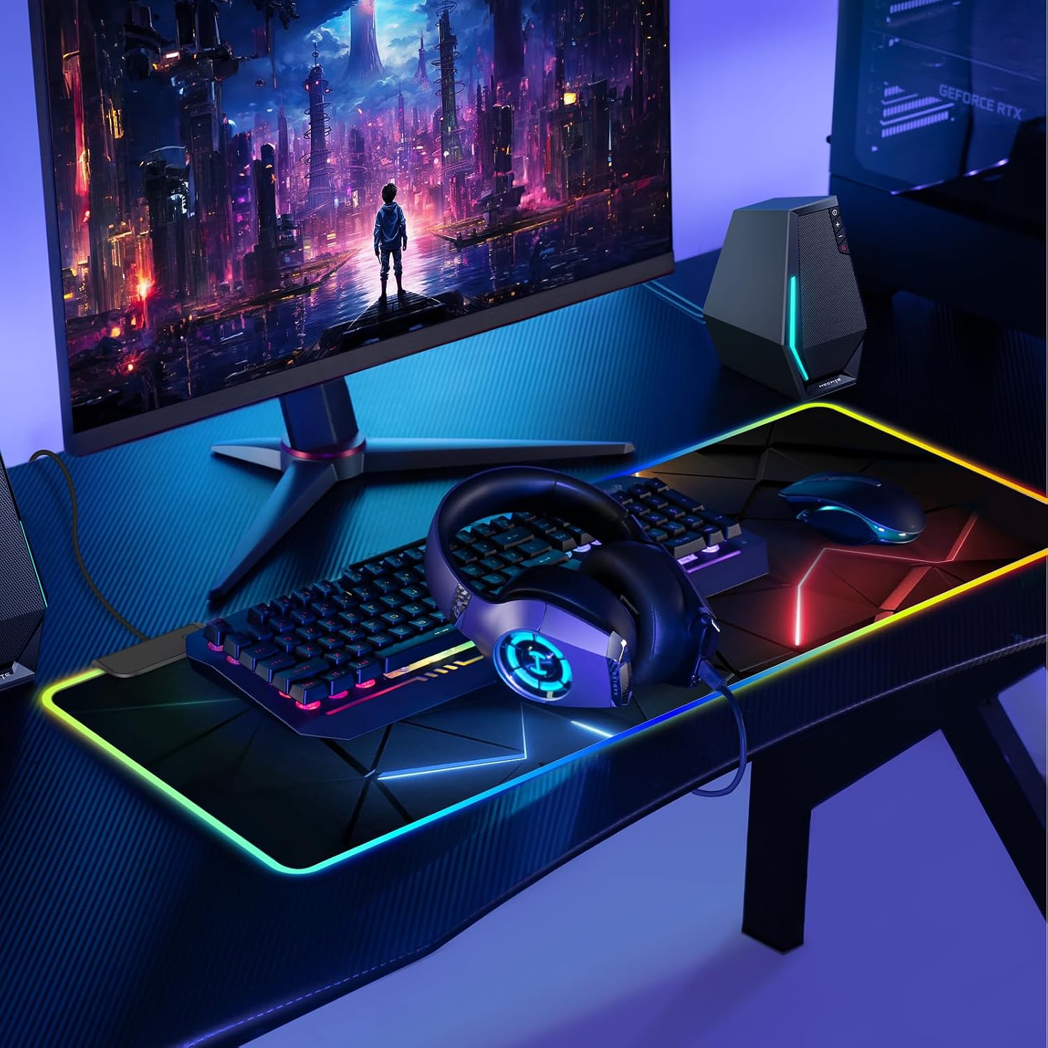 Detalle 2 de RGB Mouse Mat: Large 80x30 cm LED Gaming Mouse Pad with 13 Light Modes