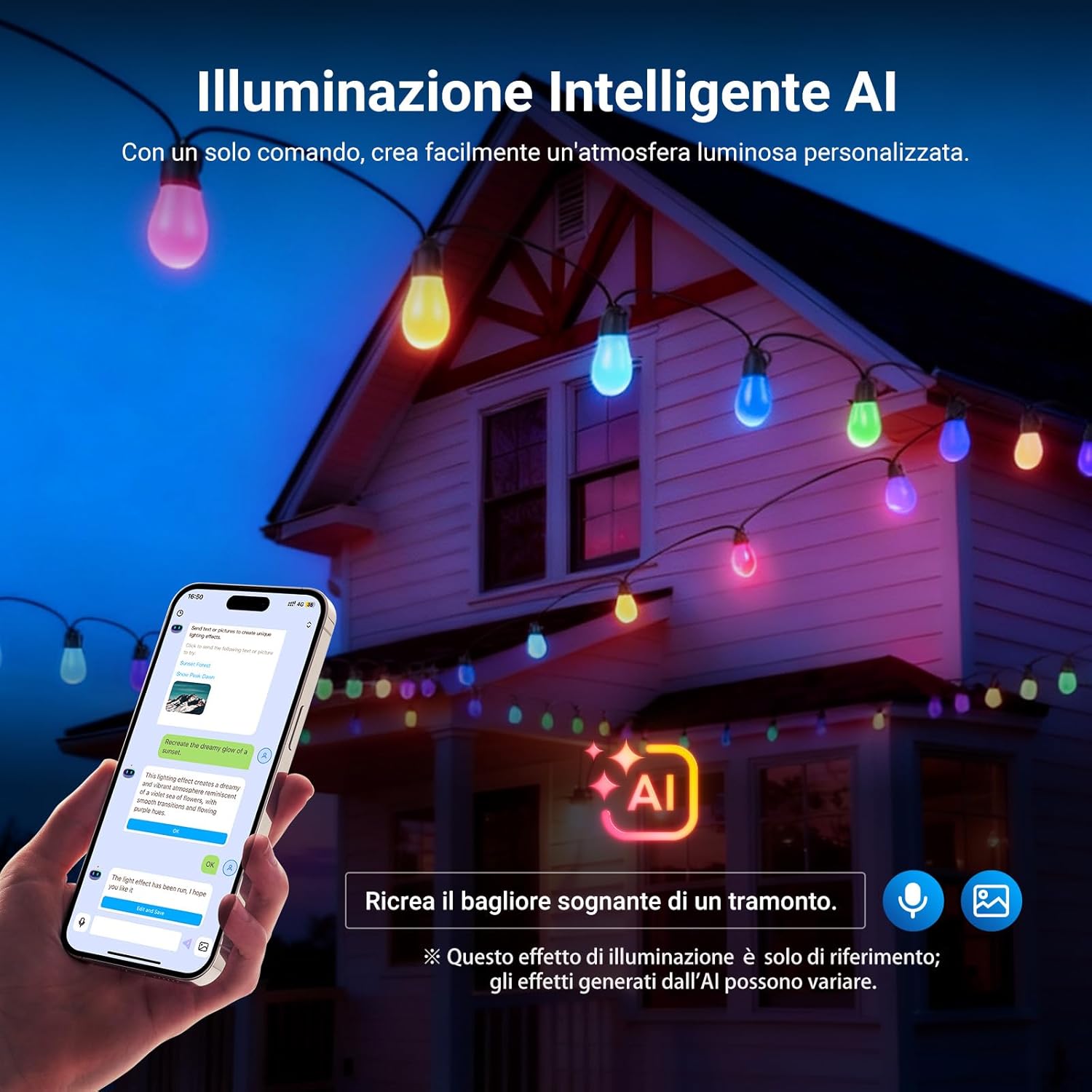 Thumbnail 4 de NEEWER catena luminosa esterni 48ft RGBW smart (IP65) con app AI, controllo Alexa/Google e 15 lampadine – NR01