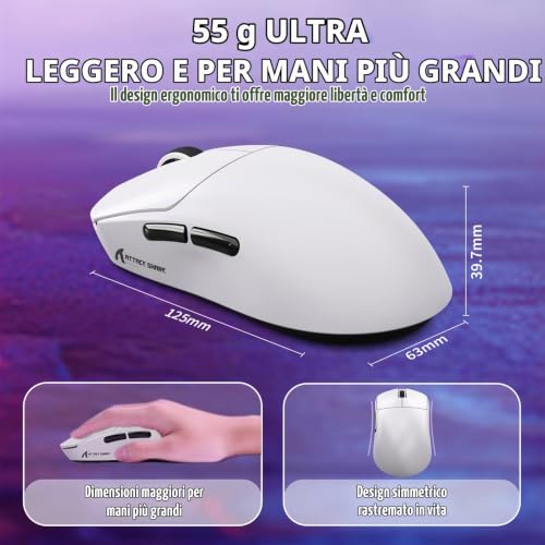 Thumbnail 7 de MAMBASNAKE X ATTACK SHARK X8SE 55g: mouse da gioco wireless ultraleggero con 25000 DPI