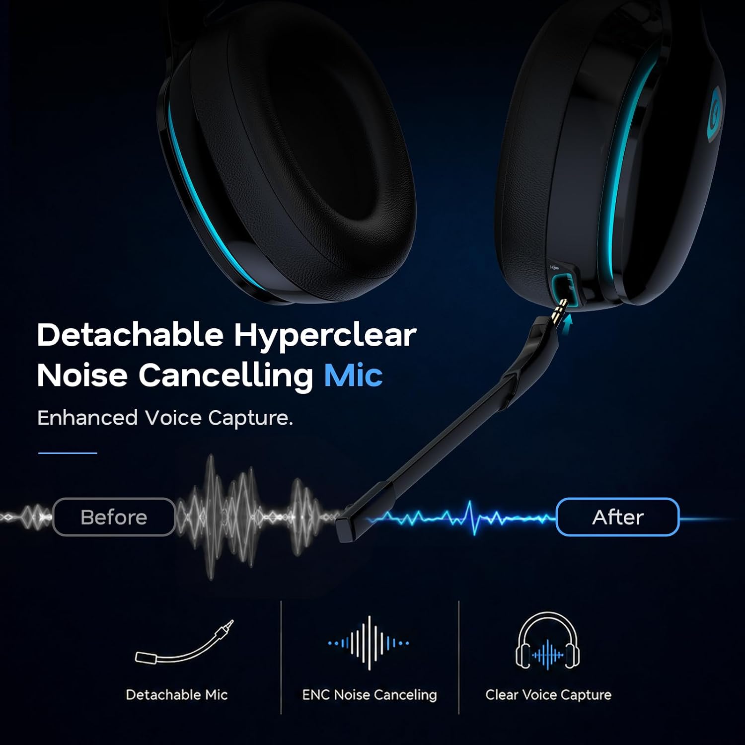 Detalle 2 de AOC Captain 300 Wireless Gaming Headset, 2.4GHz, Bluetooth 6.0, 45-Hour Battery