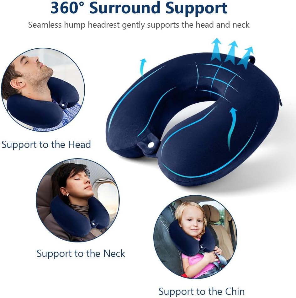 Thumbnail 4 de URAQT Cuscino da Viaggio in Memory Foam a Forma di U – Supporto cervicale portatile Blu Navy