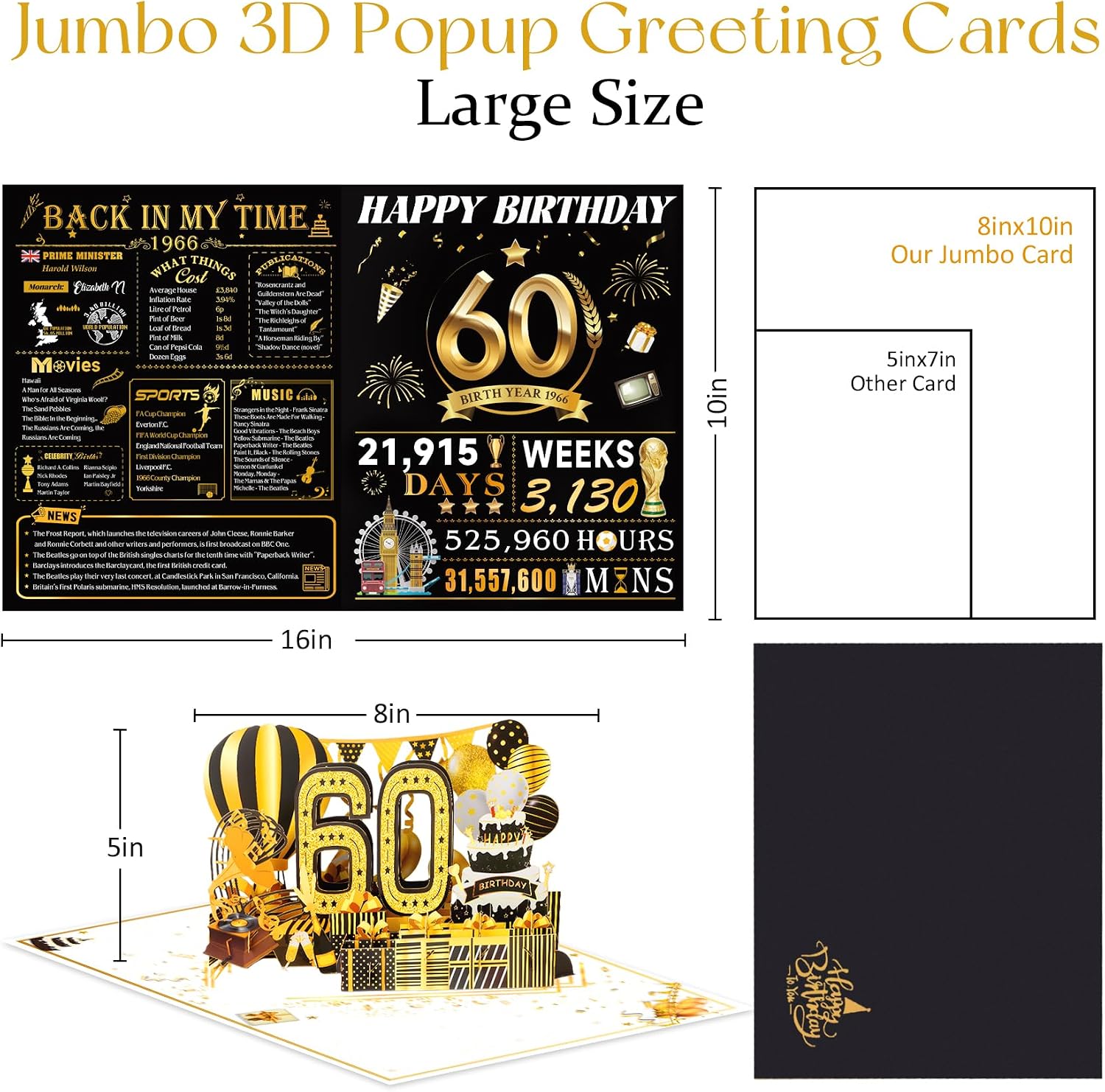 Detalle de 60th Birthday Cards 3D Pop Up, 8 x 10in