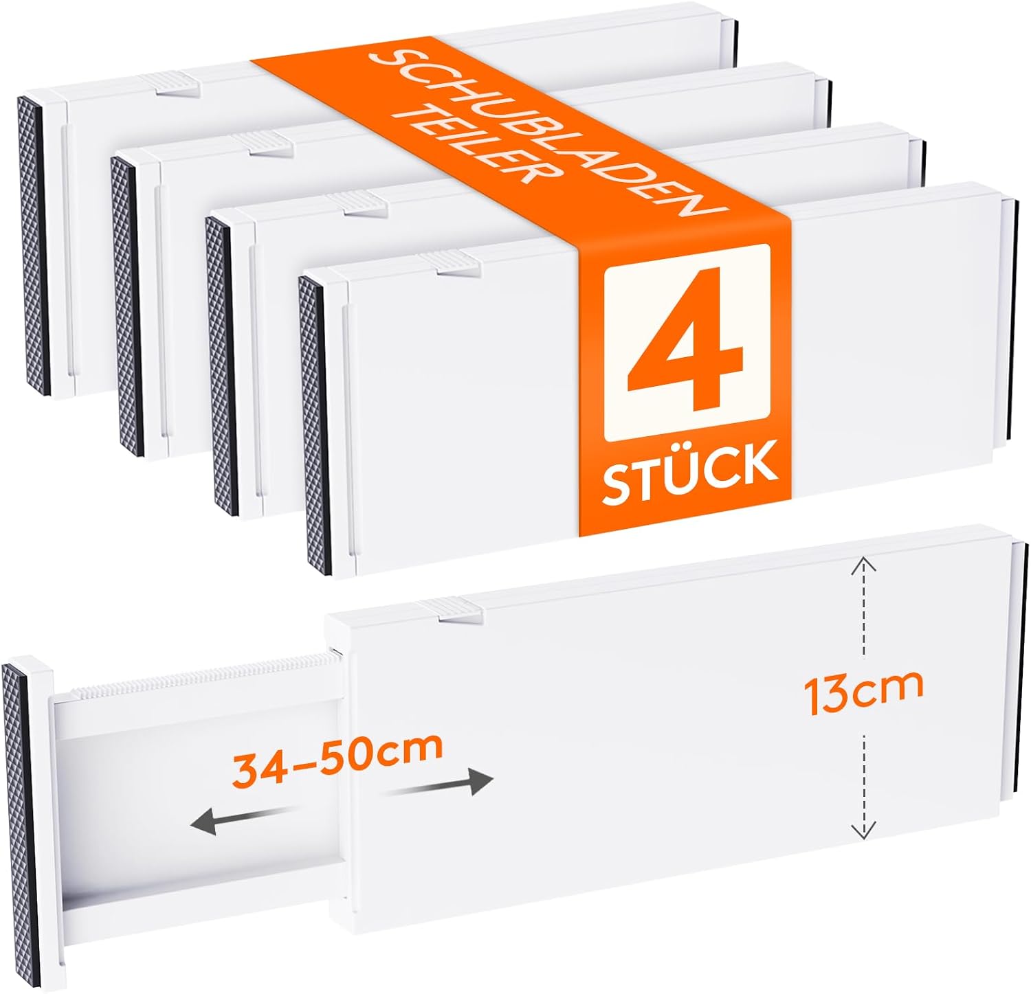 Detalle de Lifewit 4er Set Schubladentrenner, verstellbar für Schubladen-Innenlängen 34–50 cm (weiß)