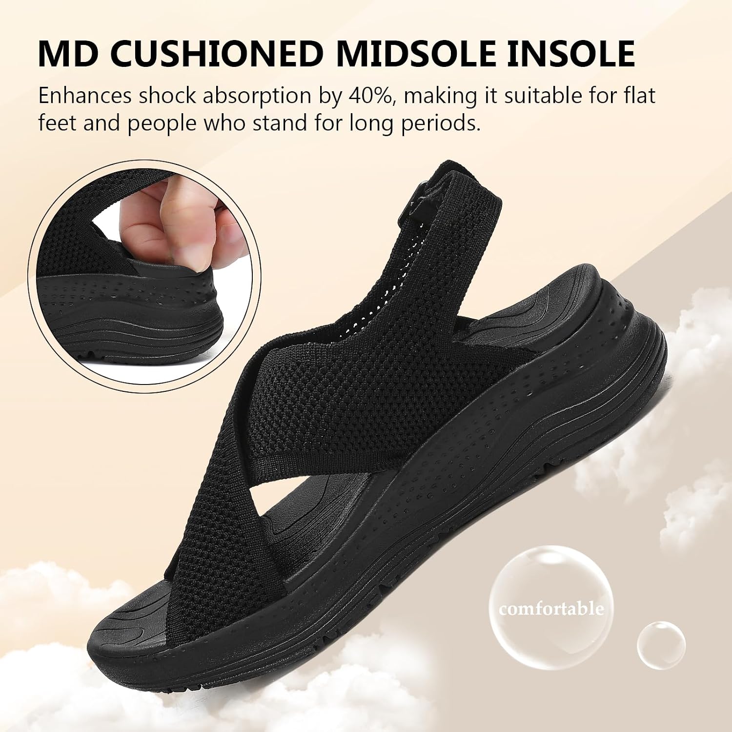 Thumbnail 3 de Hanani Womens Orthopedic Sandals with Adjustable Straps and Arch Support