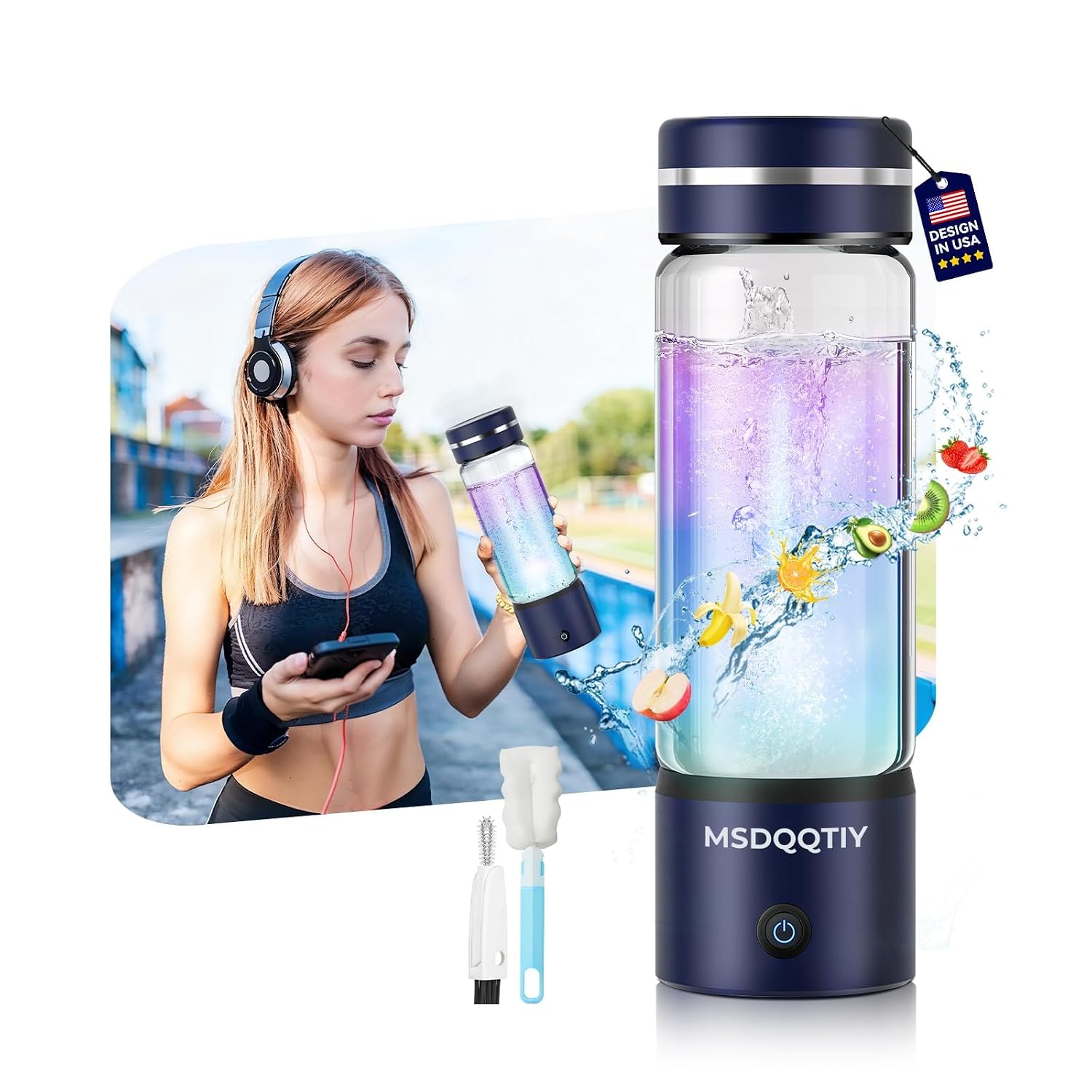 Detalle de MSDQQTIY 4.0 Upgrade Hydrogen Water Bottle, 4,000 PPB, SPE/PEM, Glass