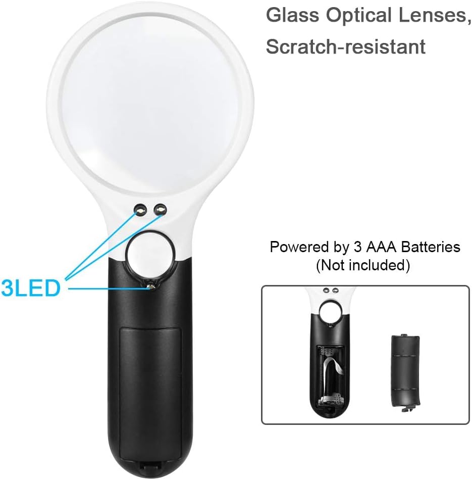 Detalle de Chefic Lupe mit Licht – 3X 45X beleuchtetes Leseglas mit 3 LED und optischer Glaslinse