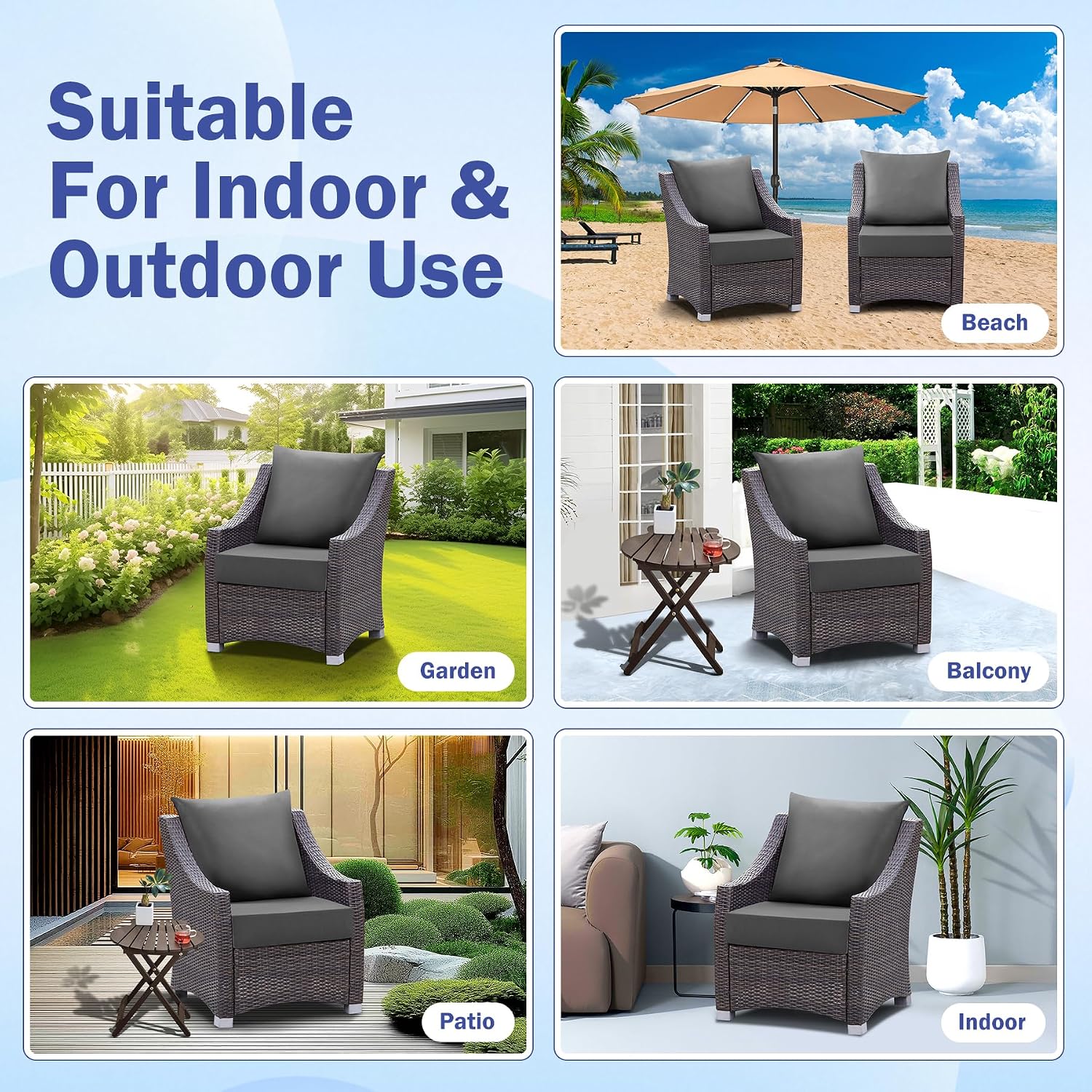 Thumbnail 6 de IASEAHK ISHWD2424575-25225-DarkGrey2 Outdoor Cushion Set, Dark Gray