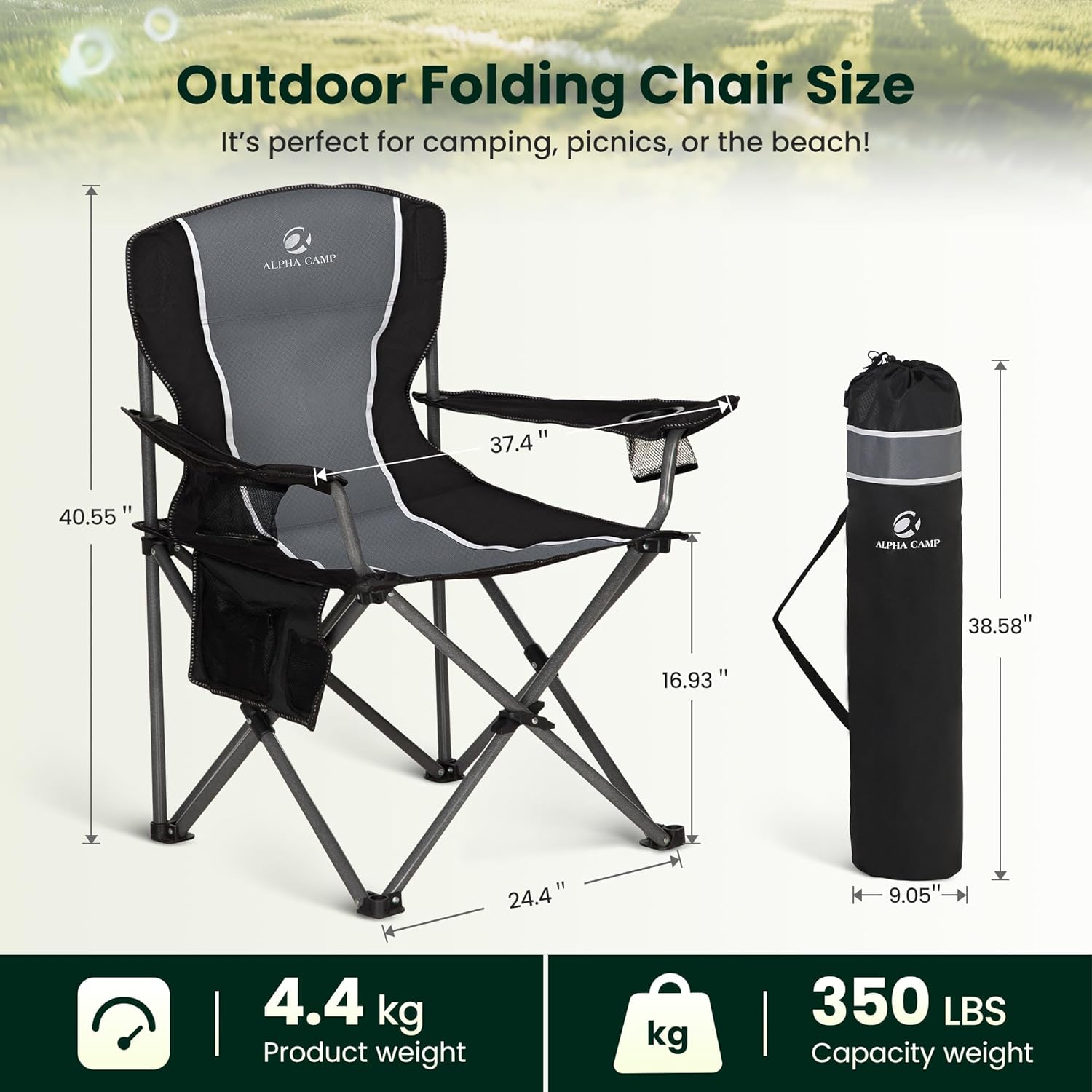 Thumbnail 2 de ALPHA CAMP Camping Chair for Adults: High-Back, Heavy-Duty Folding Chair with Cup Holder and Side Pockets