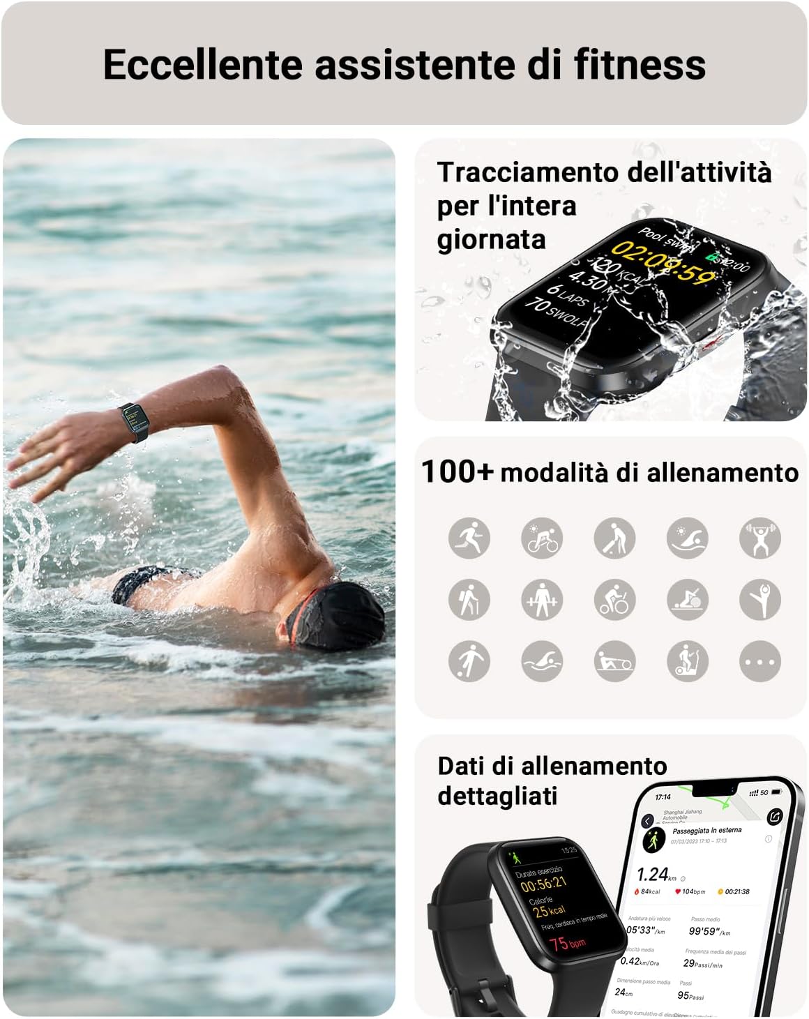 Detalle de Tensky Smartwatch Uomo 1,85” con Alexa integrata, chiamate Bluetooth e monitoraggio SpO2