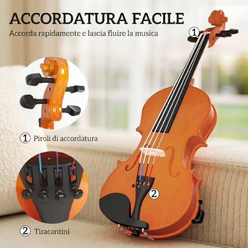 Detalle de HOMCOM Violino 4/4 in Legno per Principianti e Adulti con Custodia – Kit completo