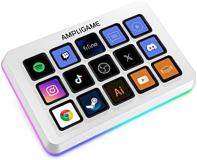 Detalle de FIFINE D6W Streaming Macro Controller, 15 LCD Keys, Custom RGB, White