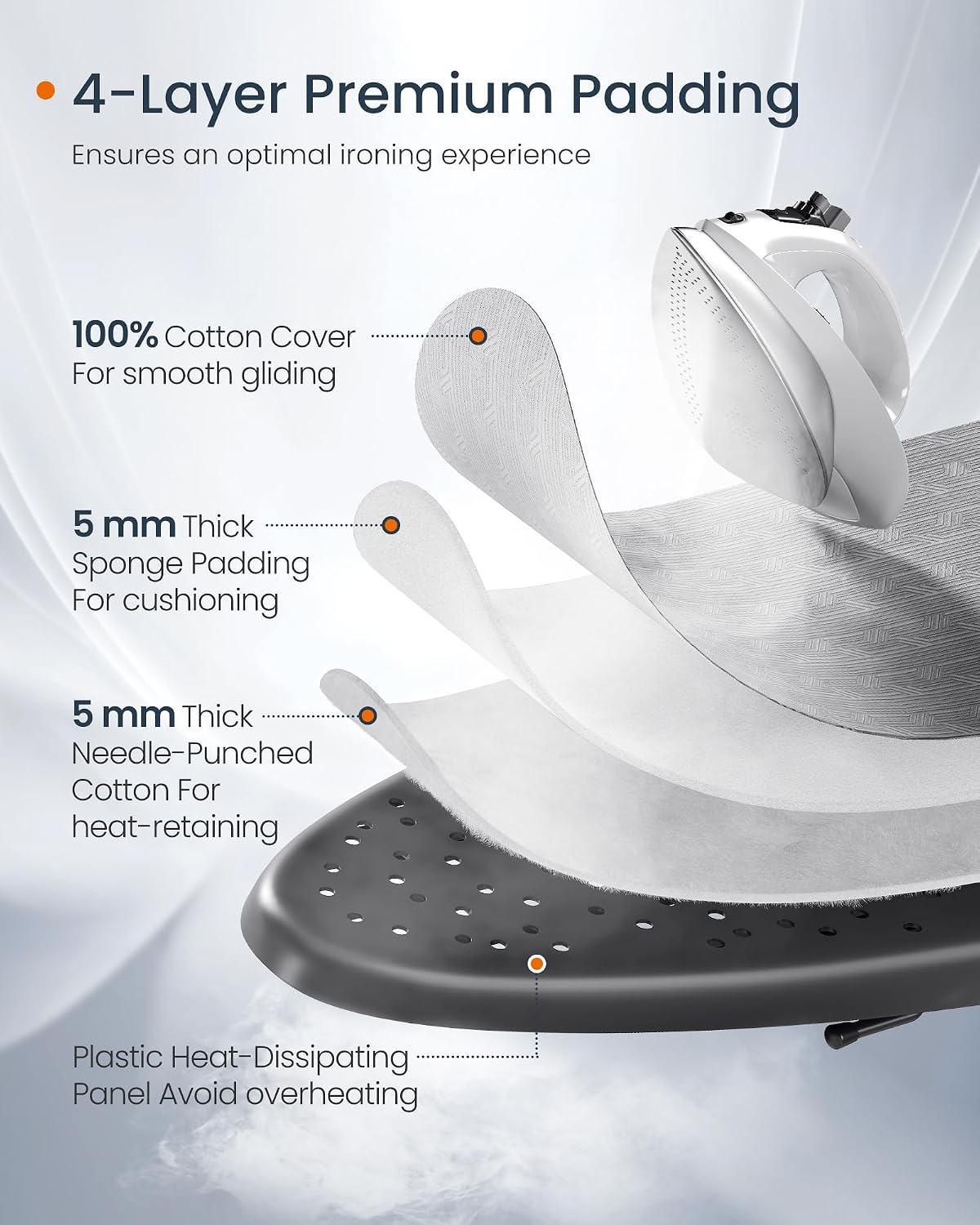 Detalle de SONGMICS BORIX ULLB001G01 Ironing Board, 43 x 13 Inches, Foldable, 7 Heights