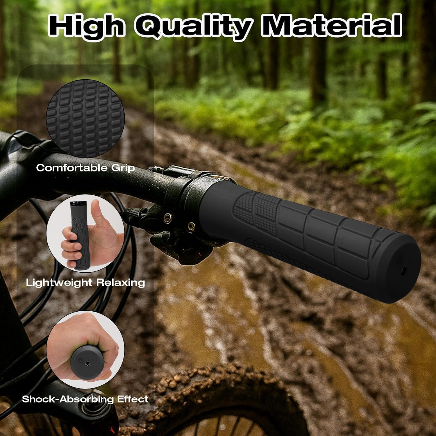 Detalle de Adiwo Paio di Manopole per Mountain Bike, Diametro 22 mm, Lunghezza 135 mm, in Alluminio con Chiusura Antiscivolo – Nero