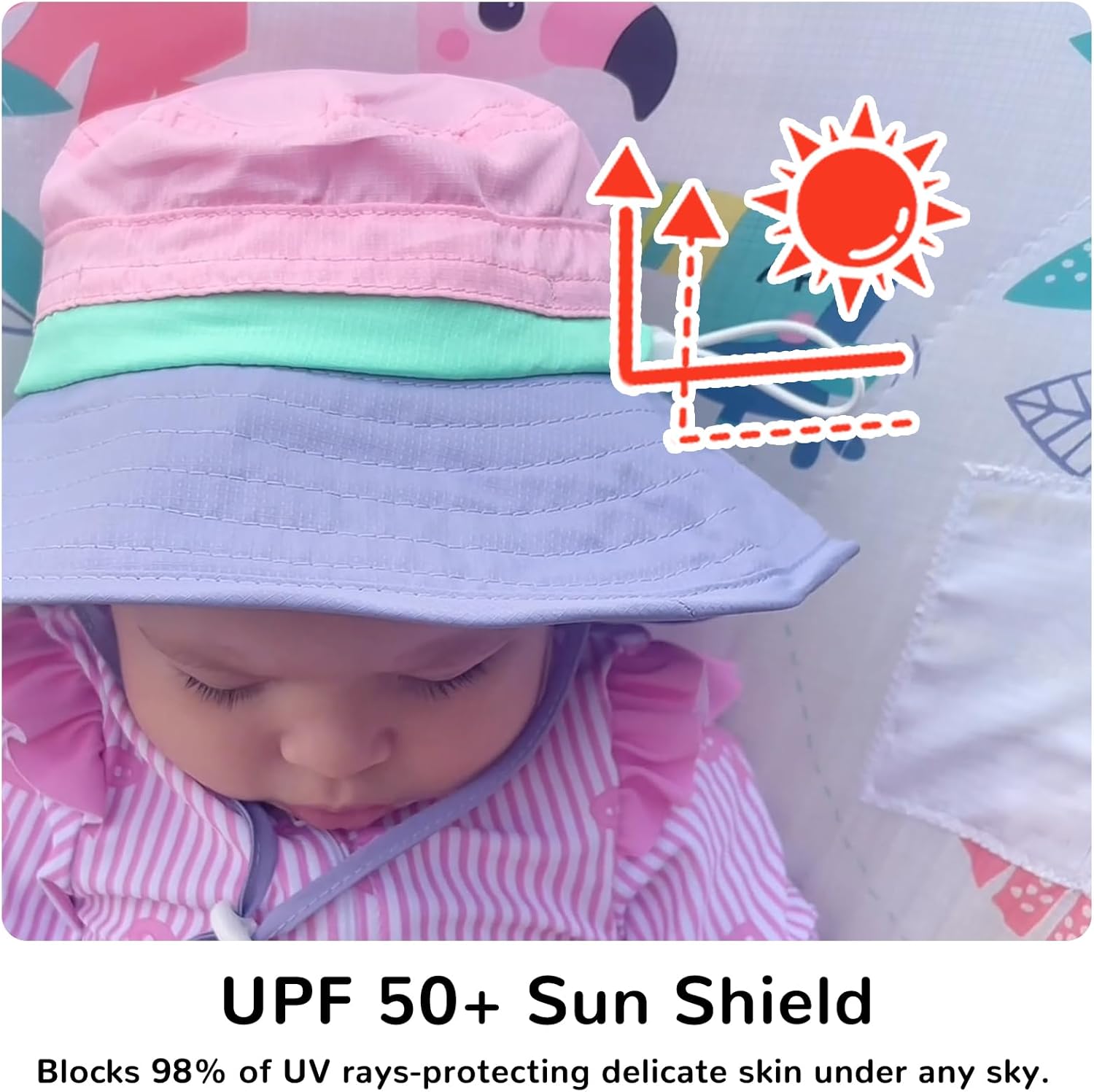 Detalle 2 de HECCEI Baby Sun Hat UPF 50+ with Neck Flap and Adjustable Chin Straps