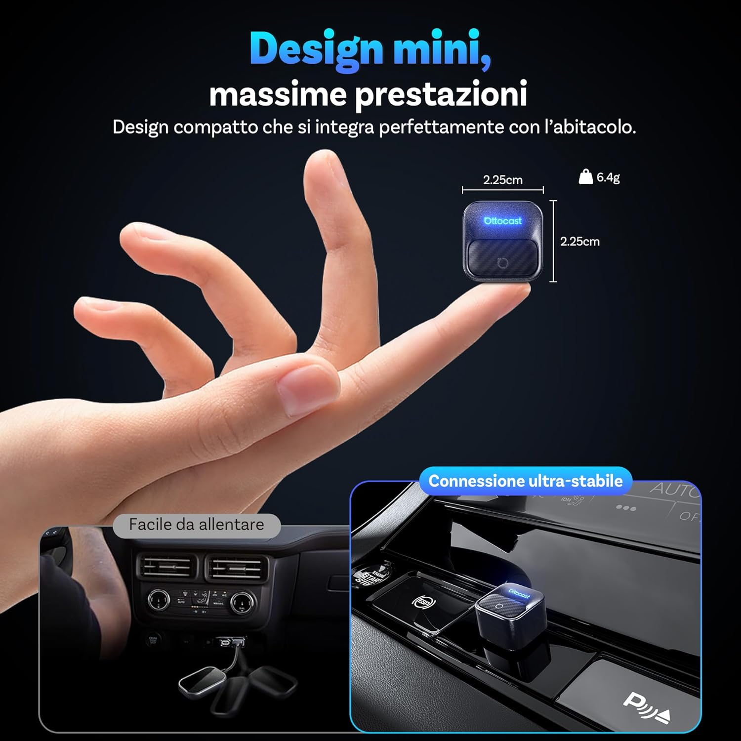 Thumbnail 6 de OTTOCAST Mini Core 2-in-1 Wireless CarPlay & Android Auto 2026 (WiFi 6 e Bluetooth 5.4), adattatore per auto con CarPlay/Android Auto di fabbrica