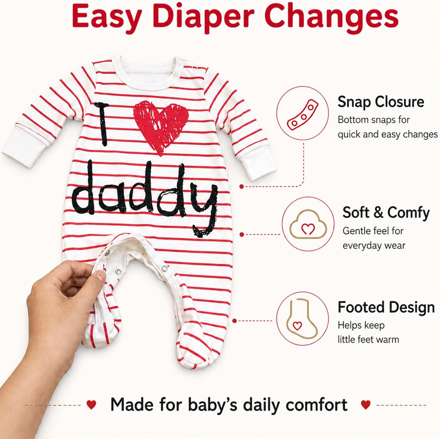 Thumbnail 3 de Lullaby Layers Unisex Baby Sleepsuits 2 Pack – I Love Mummy & Daddy Cotton Footed Rompers
