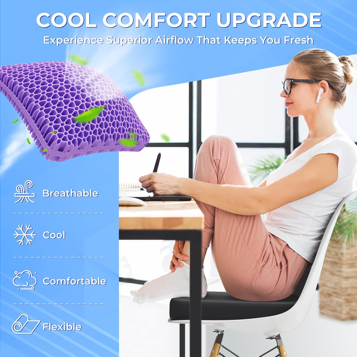 Detalle 2 de TushGuard Gel Seat Cushion for Long Sitting — 2.2" Thick, Breathable Gel Core