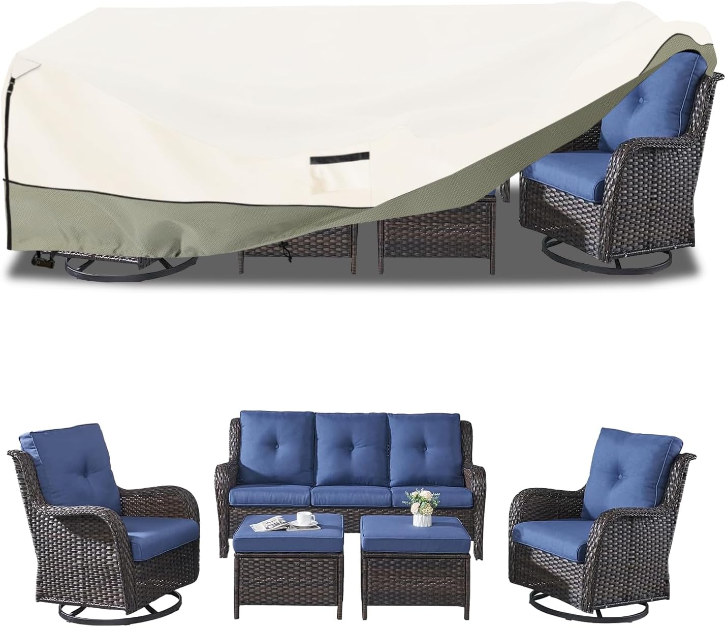 Detalle 2 de LSongSKY Rectangular 111"L x 74"W Patio Furniture Cover, 600D Oxford, Beige