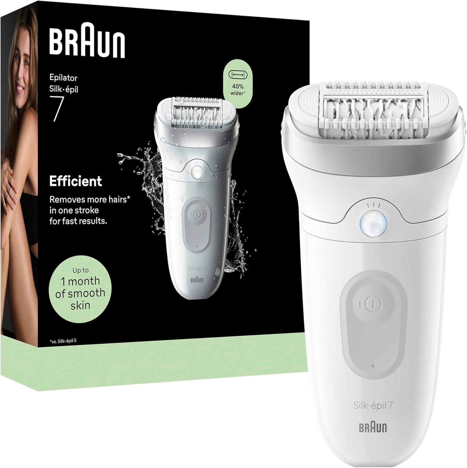 Braun Silk·épil 7 (7-011) épilateur électrique femme étanche argent, tête large et embout de massage